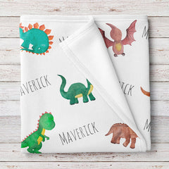 Personalized Dinosaur Watercolor Print Baby Name Blanket, Gift for Kids Toddler - Blanket for Newborn