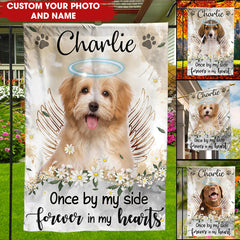 One By My Side Forever In My Hearts - Personalized Pet Photo & Name Flag - Gift For Pet Lovers