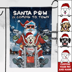 USA MADE  Santa Paw Is Coming Town | Custom Dog And Name Flag | Christmas Gift, Gift For Pet Lovers| Custom Pet Photo Flag Christmas Home Decor Gift