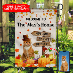Welcome To Pet's House - Autumn, Harvest, Blessed - Personalized Pet Photo & Name Flag - Gift For Pet Lovers