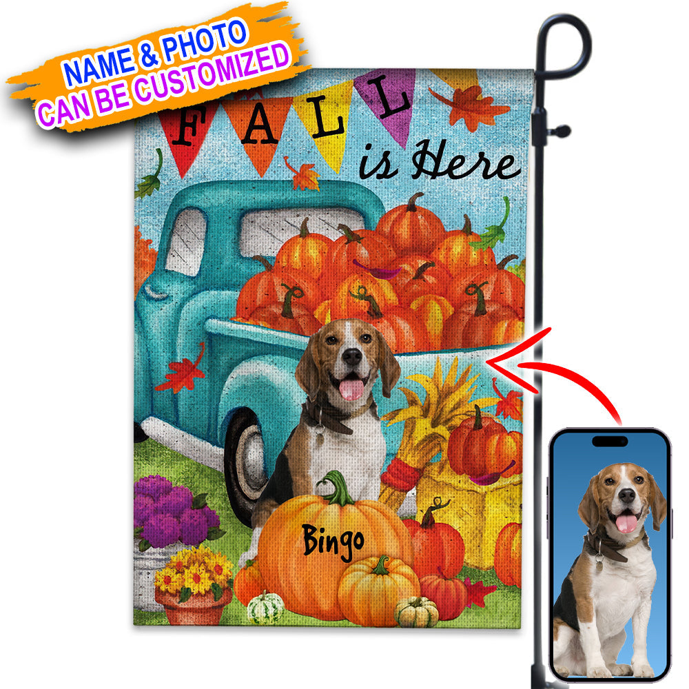 Fall Is Here - Personalized Pet Photo & Name Flag - Gift For Pet Lovers