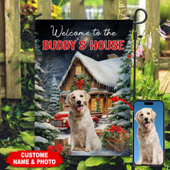 Welcome To Pet's House - Custom Pet Photo And Name Flag - Winter Gift, Gift For Pet Lovers
