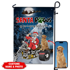 Santa Paws Is Coming To The Town - Custom Pet Photo And Name Flag - Christmas Gift, Gift For Pet Lover