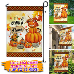 I Love Being Fall Grandma Pumpkin - Custom Name - Personalized Flag - Gift For Pet Lovers