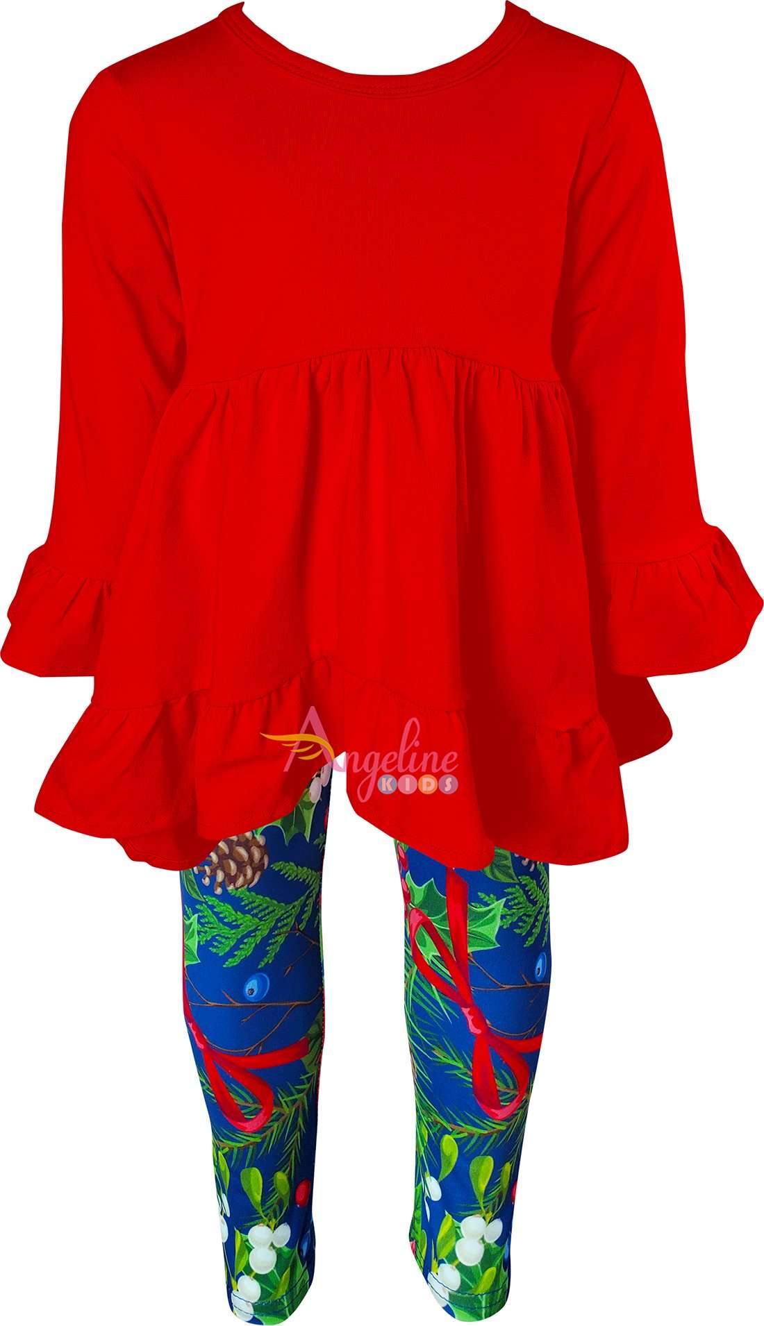 Angeline Kids:Baby Little Girl Christmas Poinsettia Scarf Set - Red/Navy