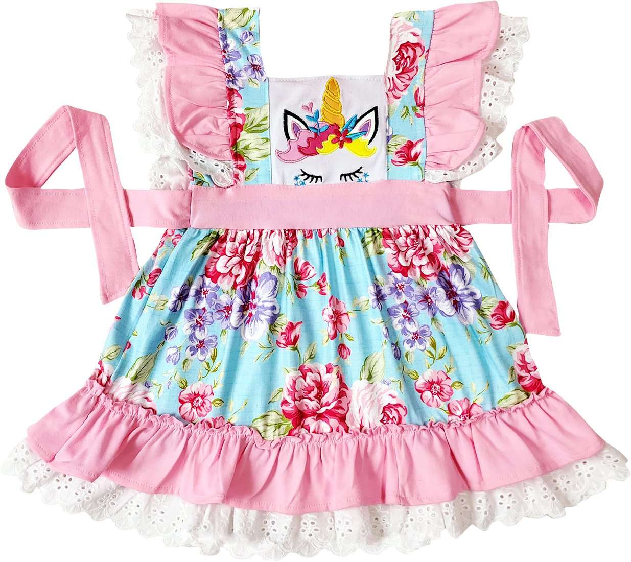 Angeline Kids:Baby Little Girls Boutique Floral Unicorn Ruffle Dress Legging Set