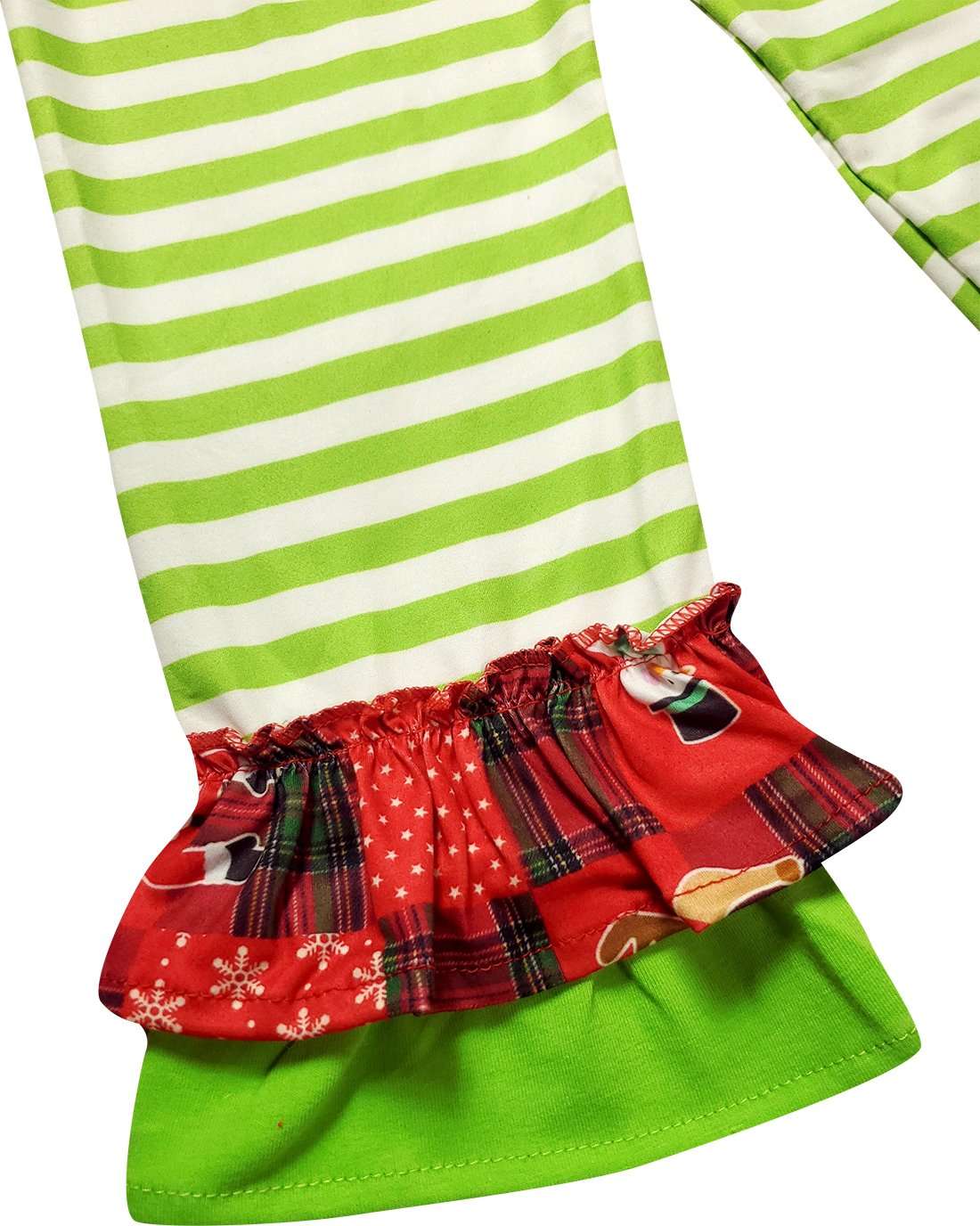 Angeline Kids:Baby Toddler Little Girls Christmas Tree & Reindeer Top Pants Set - Red Lime Stripes