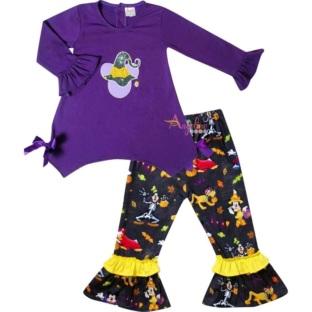 Angeline Kids:Baby Toddler Little Girls Disney Halloween Minnie Mouse Pant Set - Purple