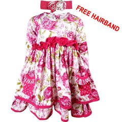 Angeline Kids:Baby Toddler Little Girls Peony Flower Christmas Dress Hot Pink