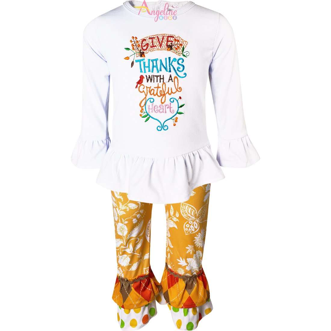 Angeline Kids:Baby Toddler Little Girls Thanksgiving Give Thanks With A Grateful Heart Pant Set