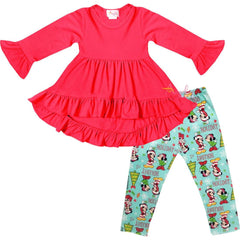 Angeline Kids:Toddler Little Girls Disney Christmas Minnie Mickey Mouse Scarf Outfit - Hot Pink Mint