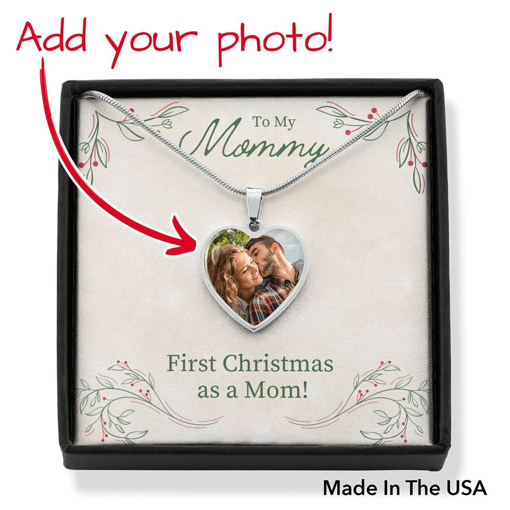 First Christmas As A Mom Personalized Heart Necklace