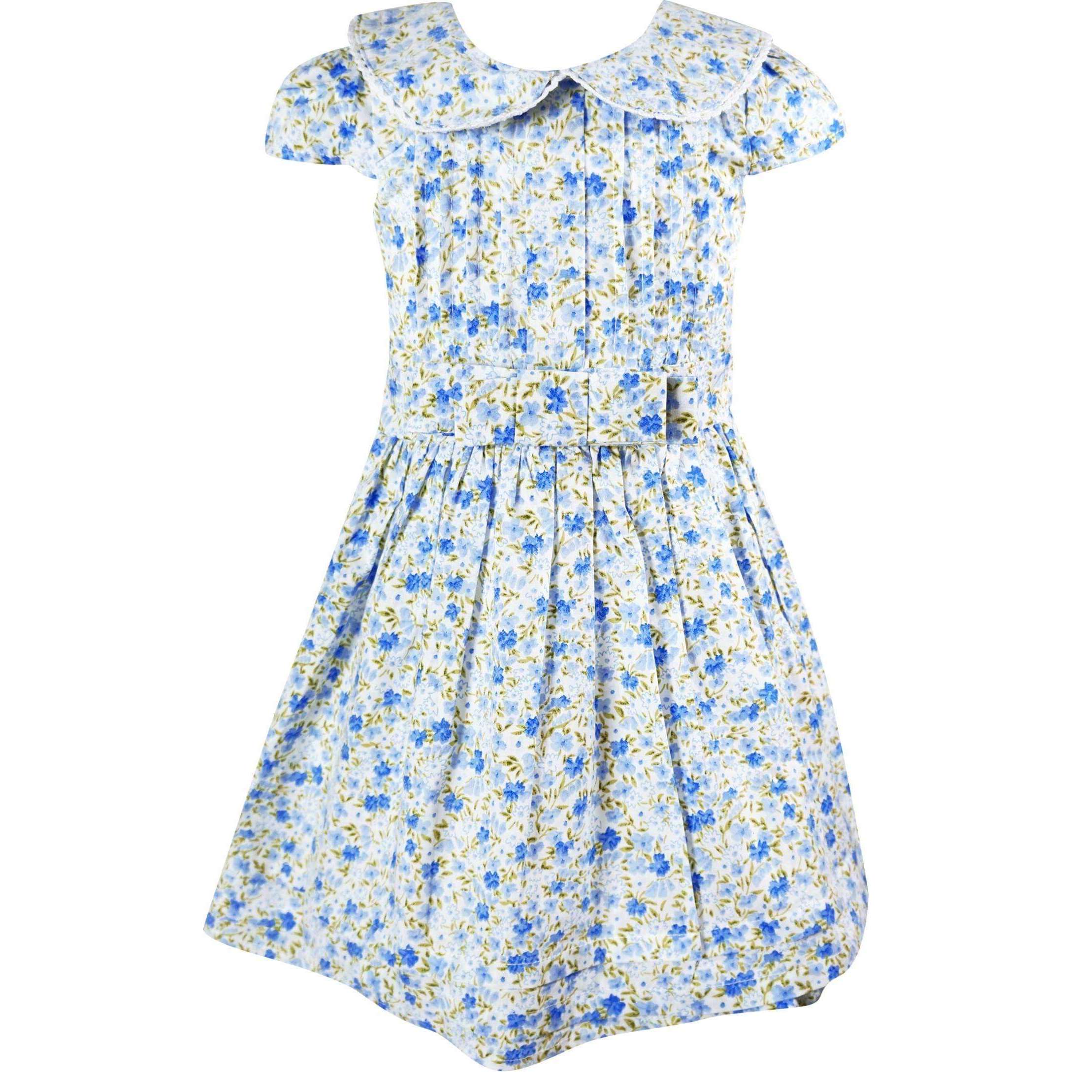 Baby Girls Back To School Classic Vintage Liberty Floral Peter Pan Dress - Blue - Angeline Kids