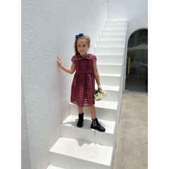 Baby Girls Back To School Peter Pan Woven Cotton Dress - Pink Plaid Mardas - Angeline Kids