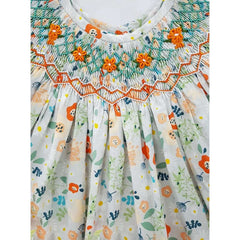 Baby Girls Summer Fall Vintage Floral Smocked Dress - Gold - Angeline Kids