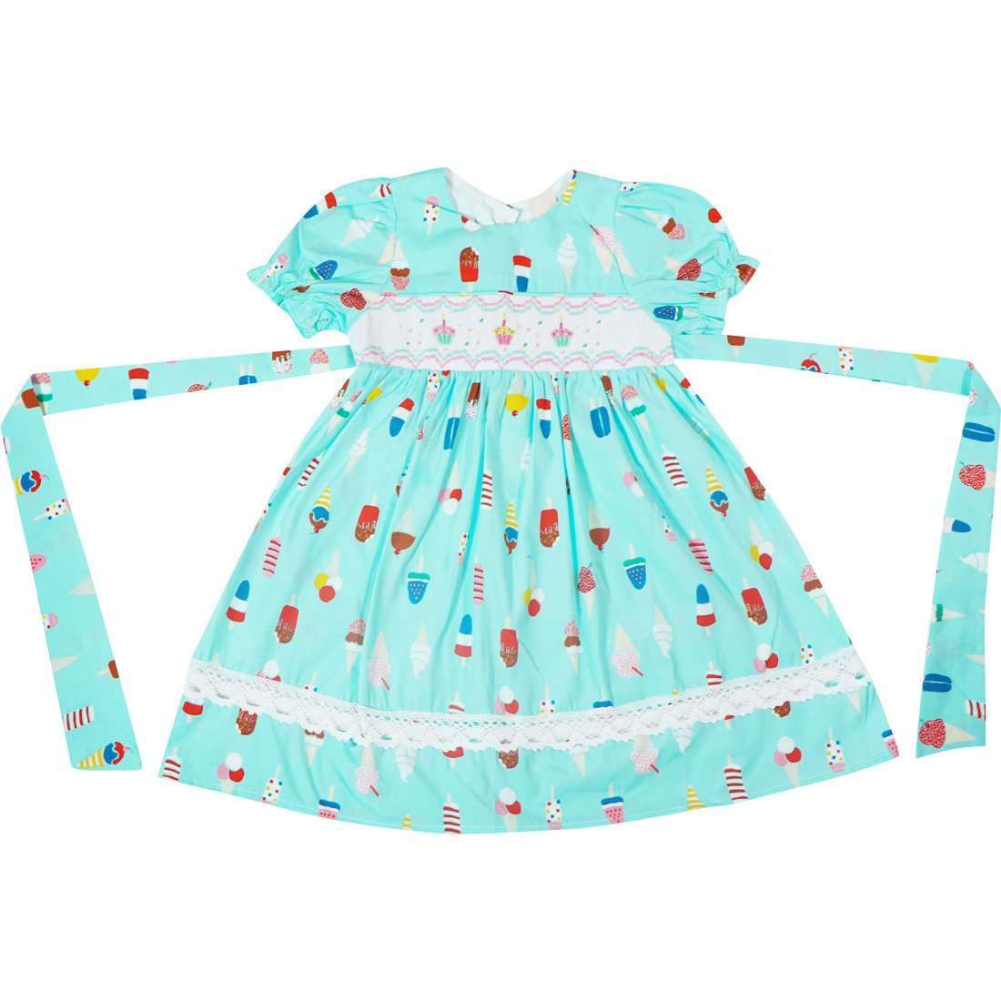 Baby Girls Summer Ice Cream Popsicle Birthday Cupcake Hand Smocked Dress Mint - Angeline Kids