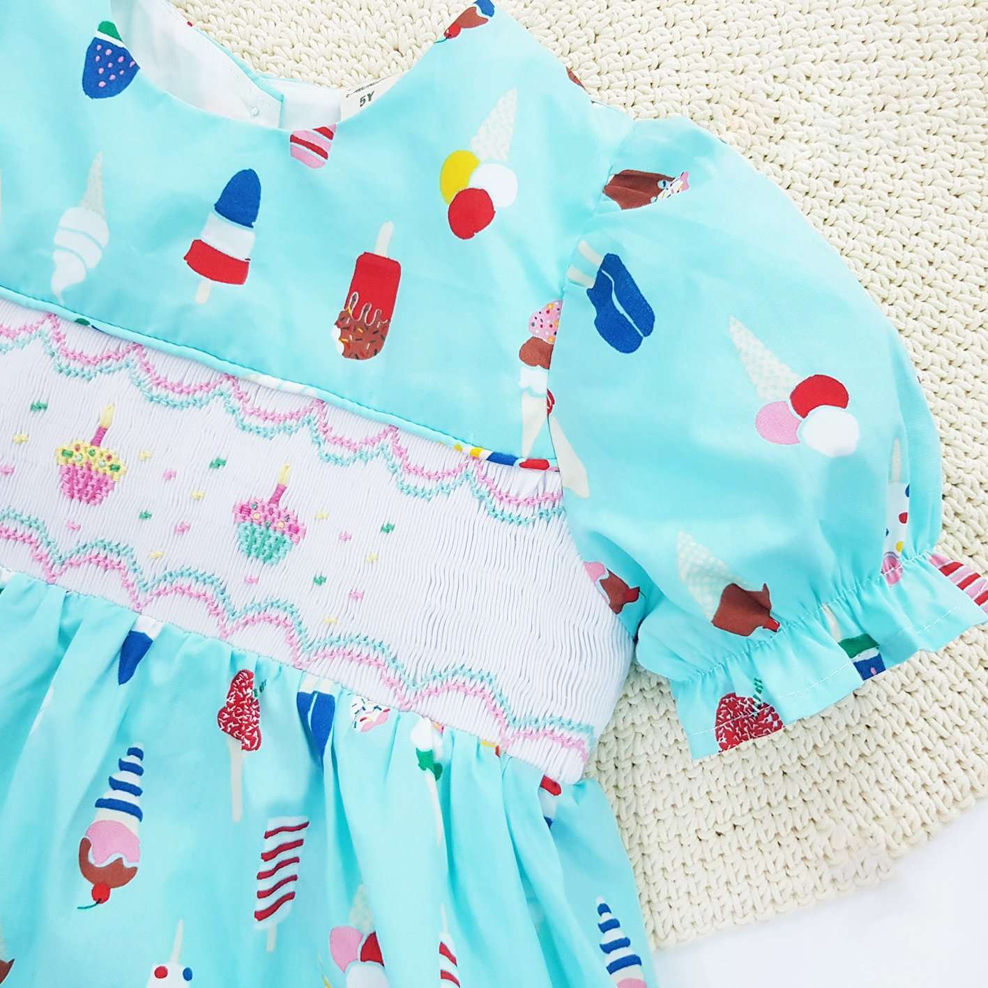 Baby Girls Summer Ice Cream Popsicle Birthday Cupcake Hand Smocked Dress Mint - Angeline Kids