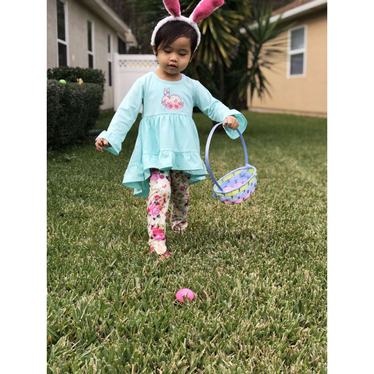 Angeline Kids:Baby Toddler Girls Easter Bunny Hi-Low Tunic Legging Set