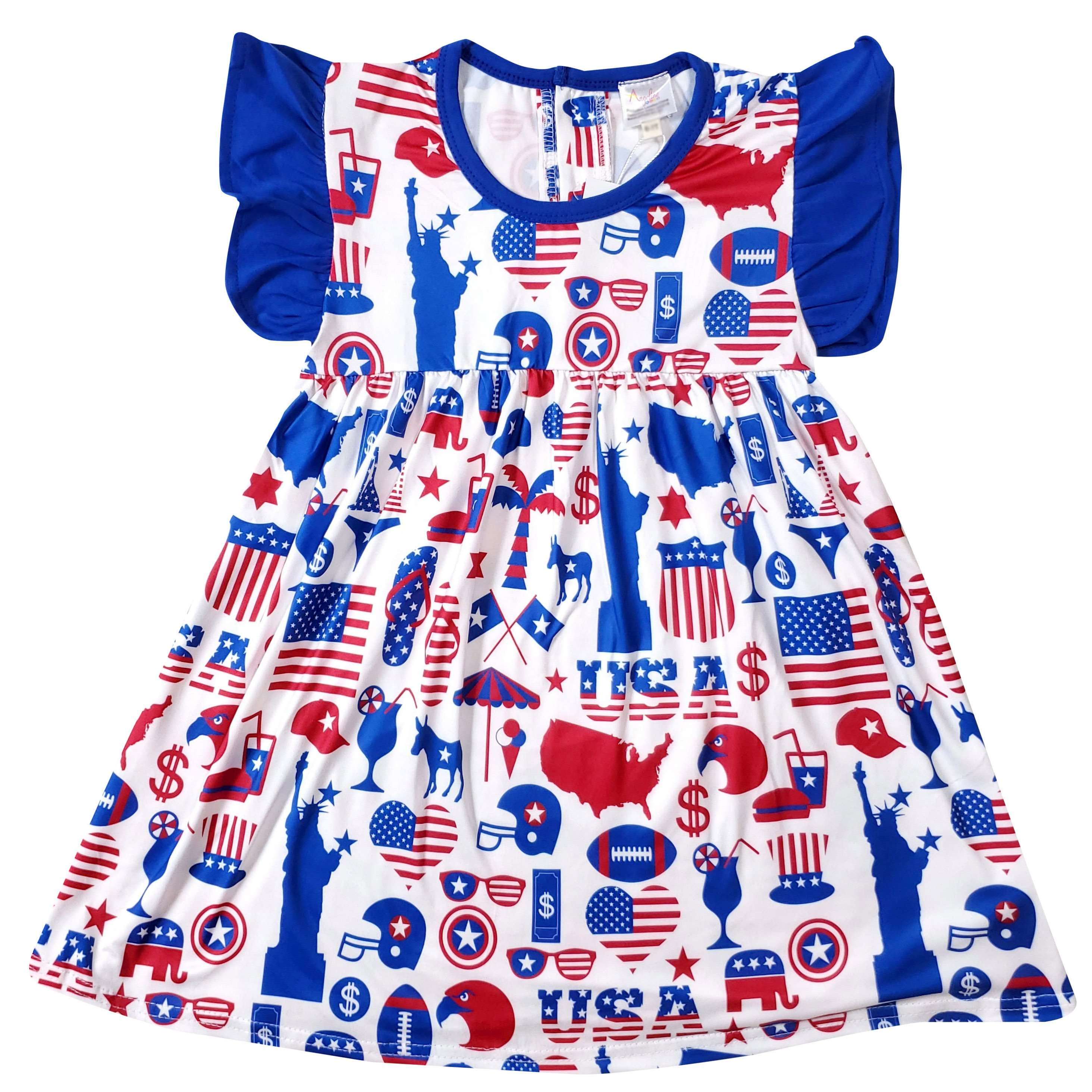 Angeline Kids:Baby Toddler Little Girls 4th Of July Patriotic USA Ruffles Top Capri Outfit Set