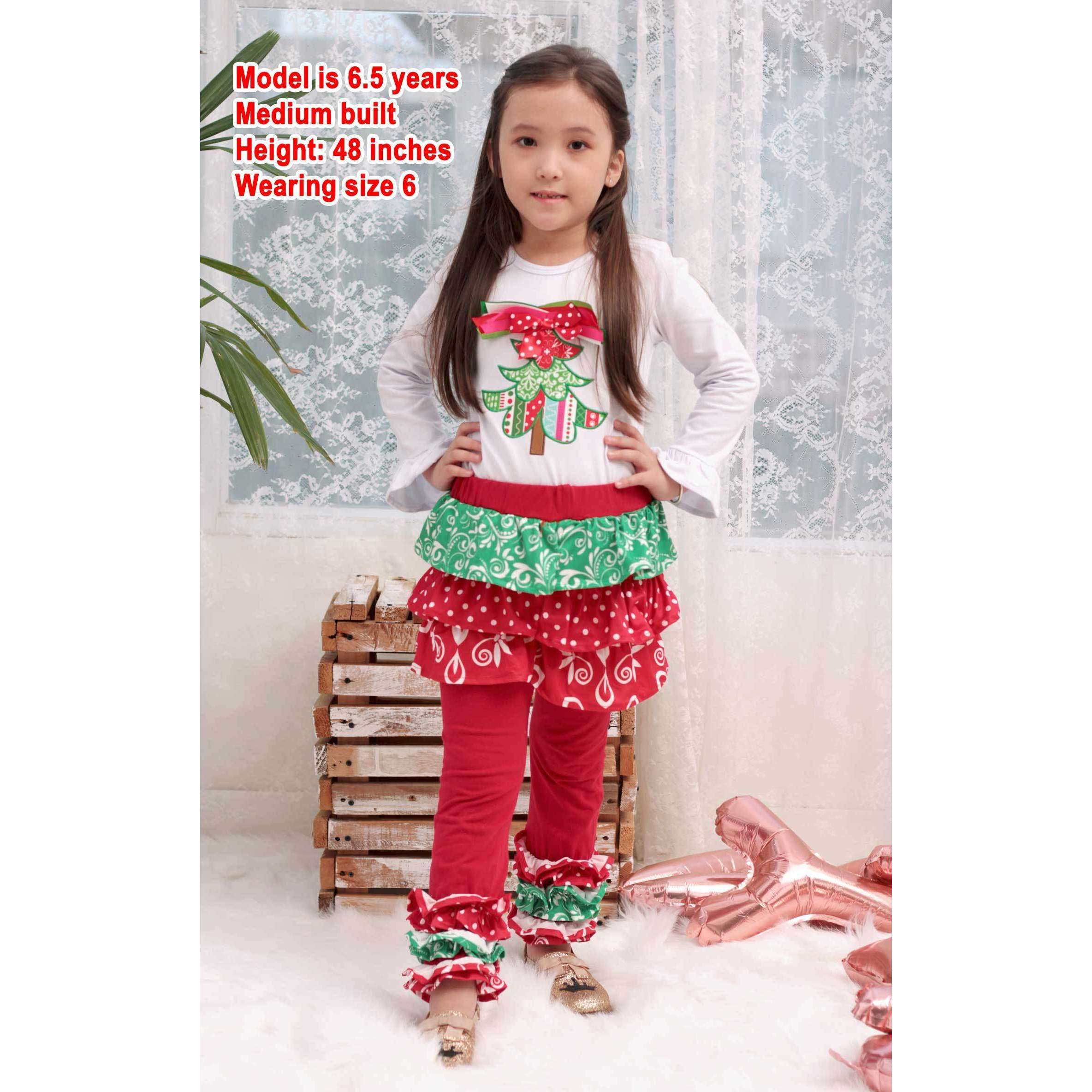Angeline Kids:Baby Toddler Little Girls Christmas Tree Ruffles Skirt Set - Red White