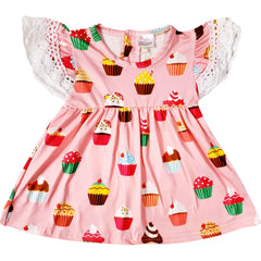 Angeline Kids:Baby Toddler Little Girls I Love Cupcake Ruffle Top Short Set