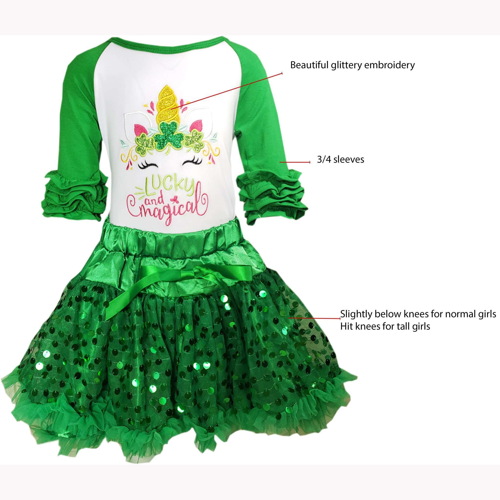 Angeline Kids:Baby Toddler Little Girls Unicorn Magical and Lucky Sequinned Tutu Skirt Set