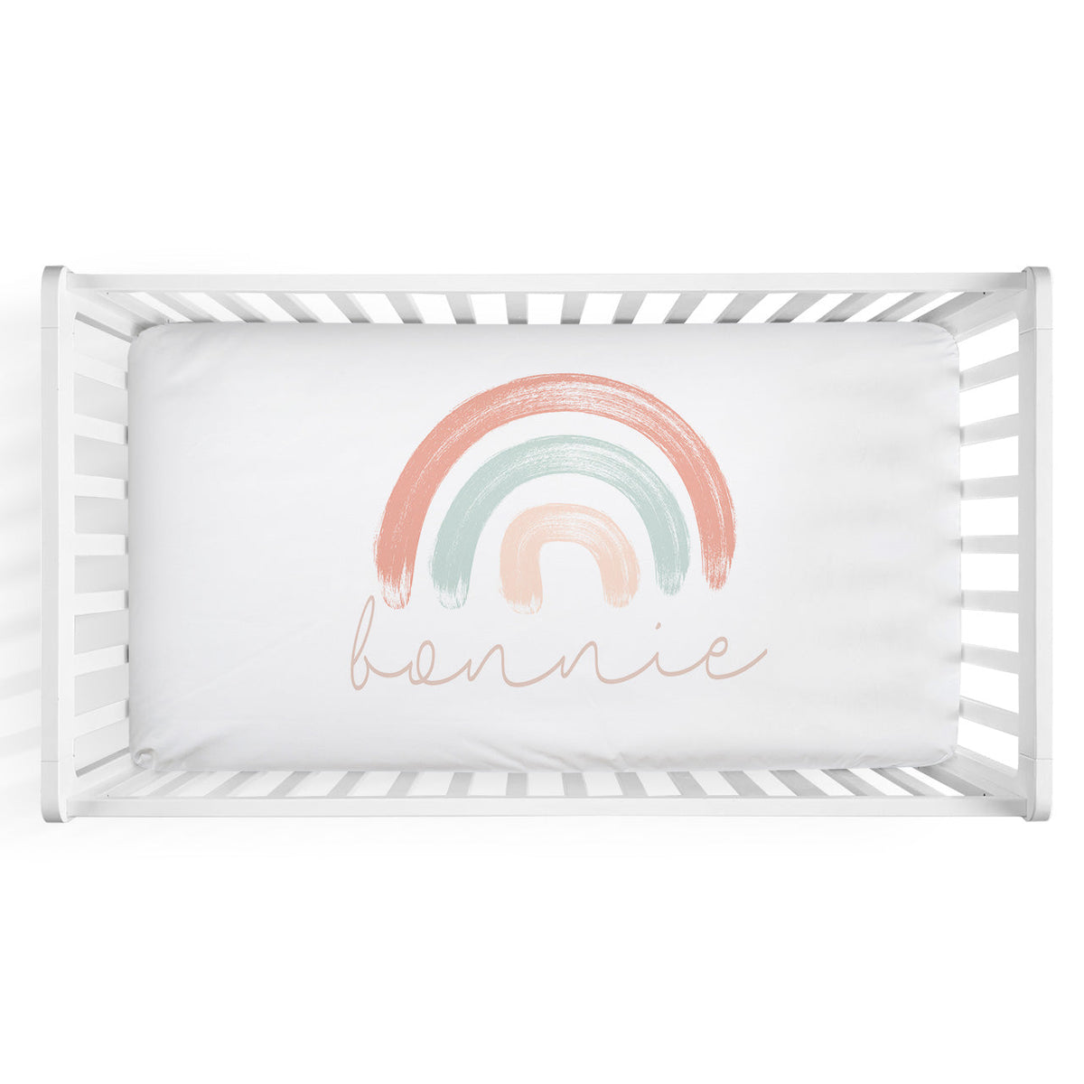 Bonnie's Bright Pastel Rainbows Personalized Crib Sheet