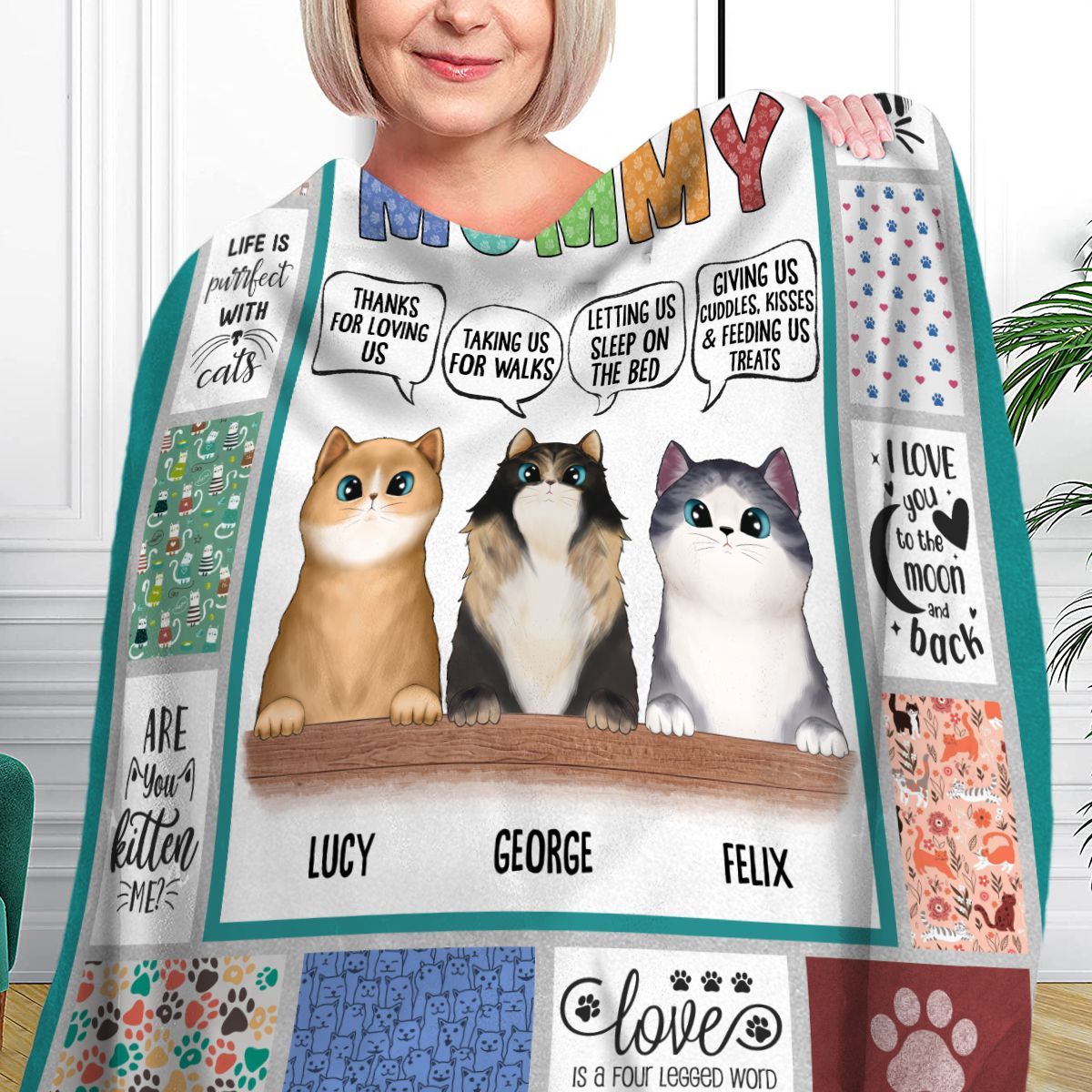 Custom Cat Mom Gift Mother’s Day Gift For Cat Lover Fleece Blanket