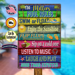 Metal Tin Sign Custom Pool Rules Metal Tin Sign | Personalized Lauch And Play Good Times Expected Personalized Custom Gift