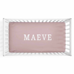 Personalized Baby Name Mauve Color Jersey Knit Crib Sheet in Block Print Style