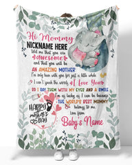 1st Mother's Day Blanket,Gifts for New Mom, Personalized Hi MOMMY Cute Baby Elephant,  Jungle Blanket
