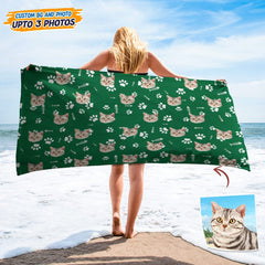 Custom Cat Photo With Icon Decoration Beach Towel