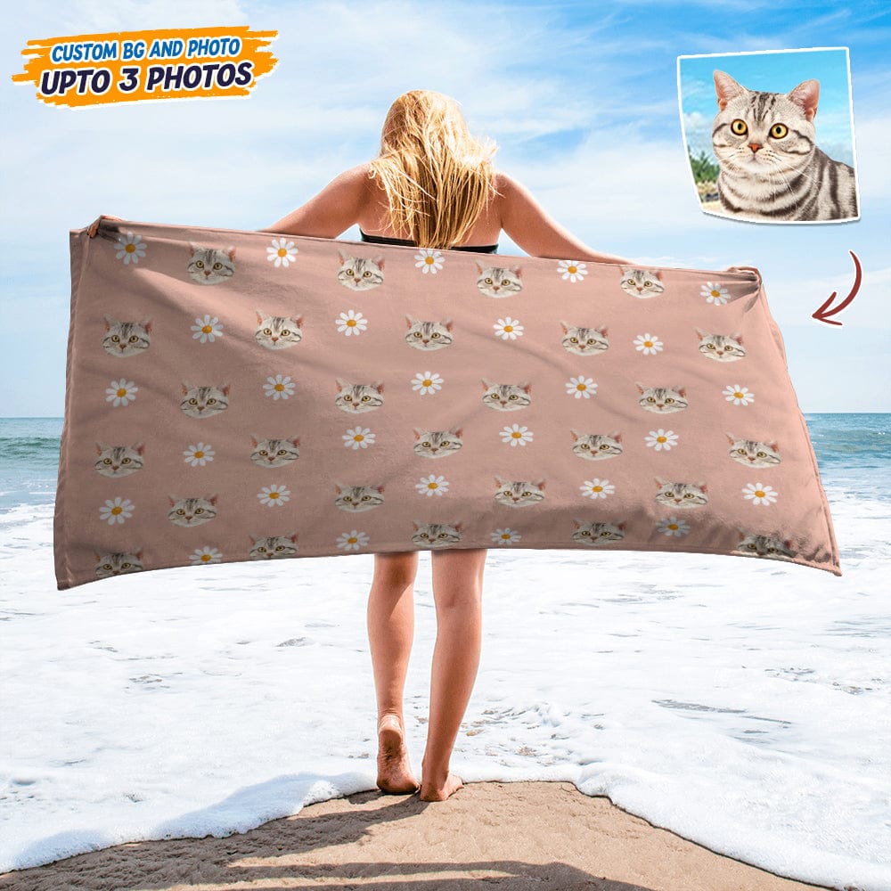 Custom Photo With Icon Decoration Cat Beach Towel TA29 HN590