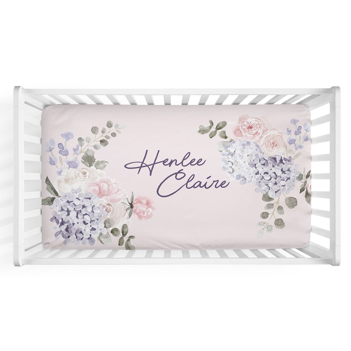 Henlee's Hydrangea Personalized Crib Sheet