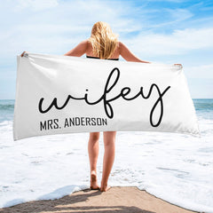 USA MADE Wifey Hubby Custom Beach Towel, Bride Beach Towel, Personalized Beach Towel, Custom Beach Towel, Bachelorette Bride Beach Towel