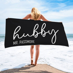 USA MADE Wifey Hubby Custom Beach Towel, Bride Beach Towel, Personalized Beach Towel, Custom Beach Towel, Bachelorette Bride Beach Towel