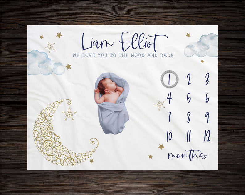 Moon and Stars Milestone Blanket, Baby Milestone Blanket, Luna Milestone Blanket, Personalized Baby Blanket, Baby Shower Gift