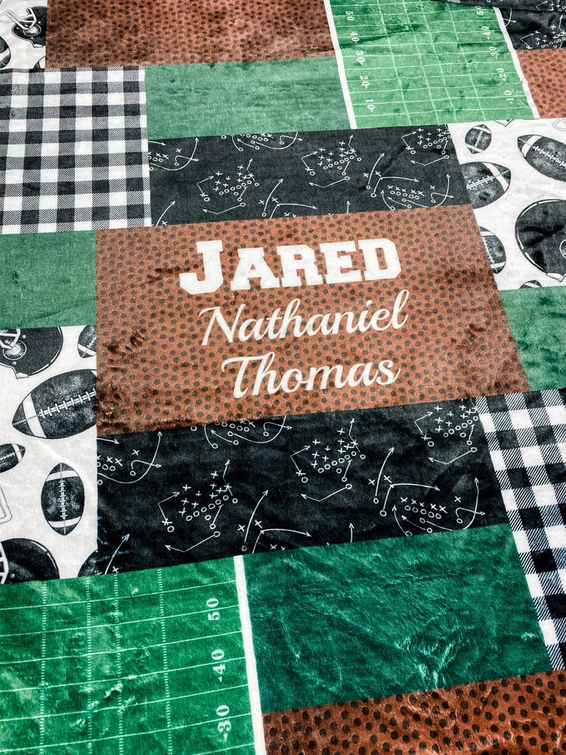 Personalized Football Baby Name Blanket - Boy's Football Blanket