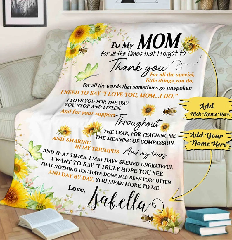 Mother's Day Gift To My Mom I Love You Customized Blanket, Gift For Mama Fleece Blanket