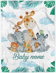 Baby Boy Animal Blanket,Baby Blanket Elephant with Name, Personalized Baby Boy Blanket,  Baby Shower Gift, Newborn Boy Gift
