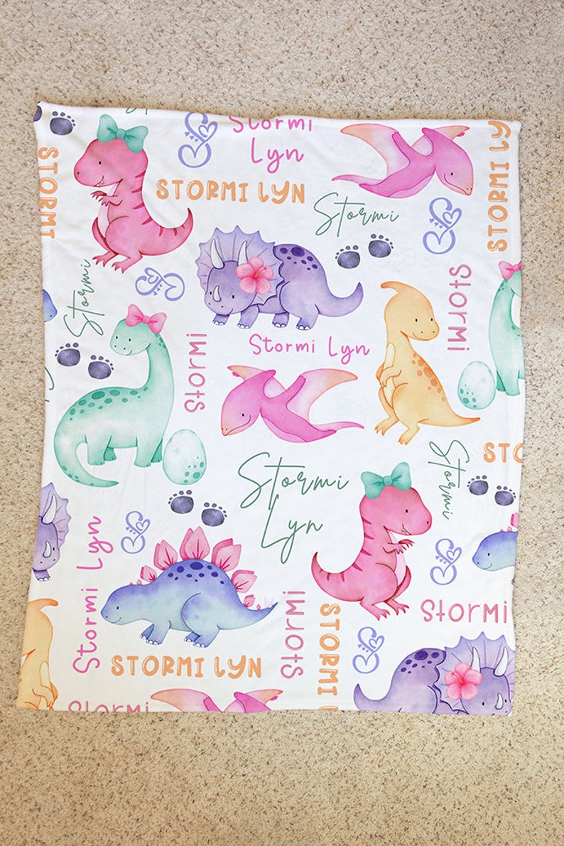 Personalized Dinosaur Blanket, Girl Dinosaur Baby Blanket, Baby Name Blanket, Baby Girl Blanket, Baby Shower Gift