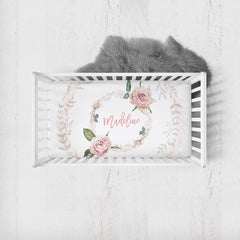 Vintage Roses Personalized Crib Sheet for Girl