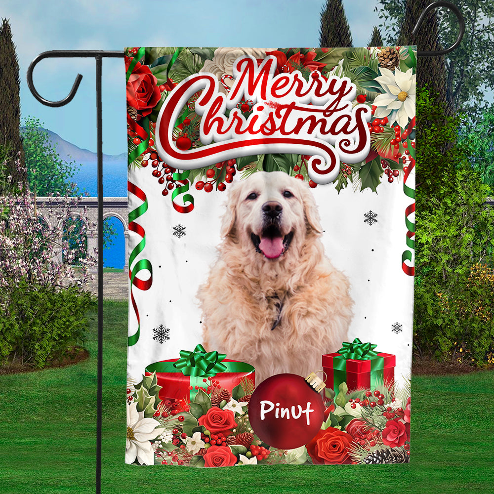 USA MADE  Merry Christmas | Personalized Pet Photo And Name Flag | Gift For Pet Lovers, Christmas Gift| Custom Pet Photo Flag Christmas Home Decor Gift
