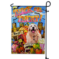 Halloween Trick or Treat - Personalized Pet Photo & Name Flag - Gift For Pet Lovers