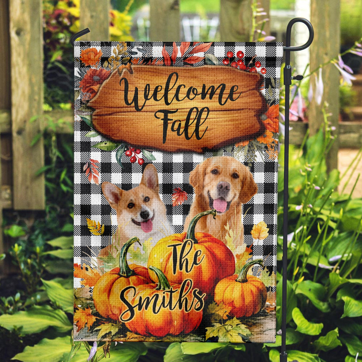 Welcome Fall - Personalized Photo And Name Garden Flag