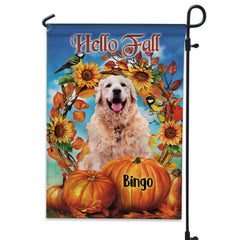 Hello Fall Season - Personalized Photo And Name Garden Flag - Gift For Pet Lovers