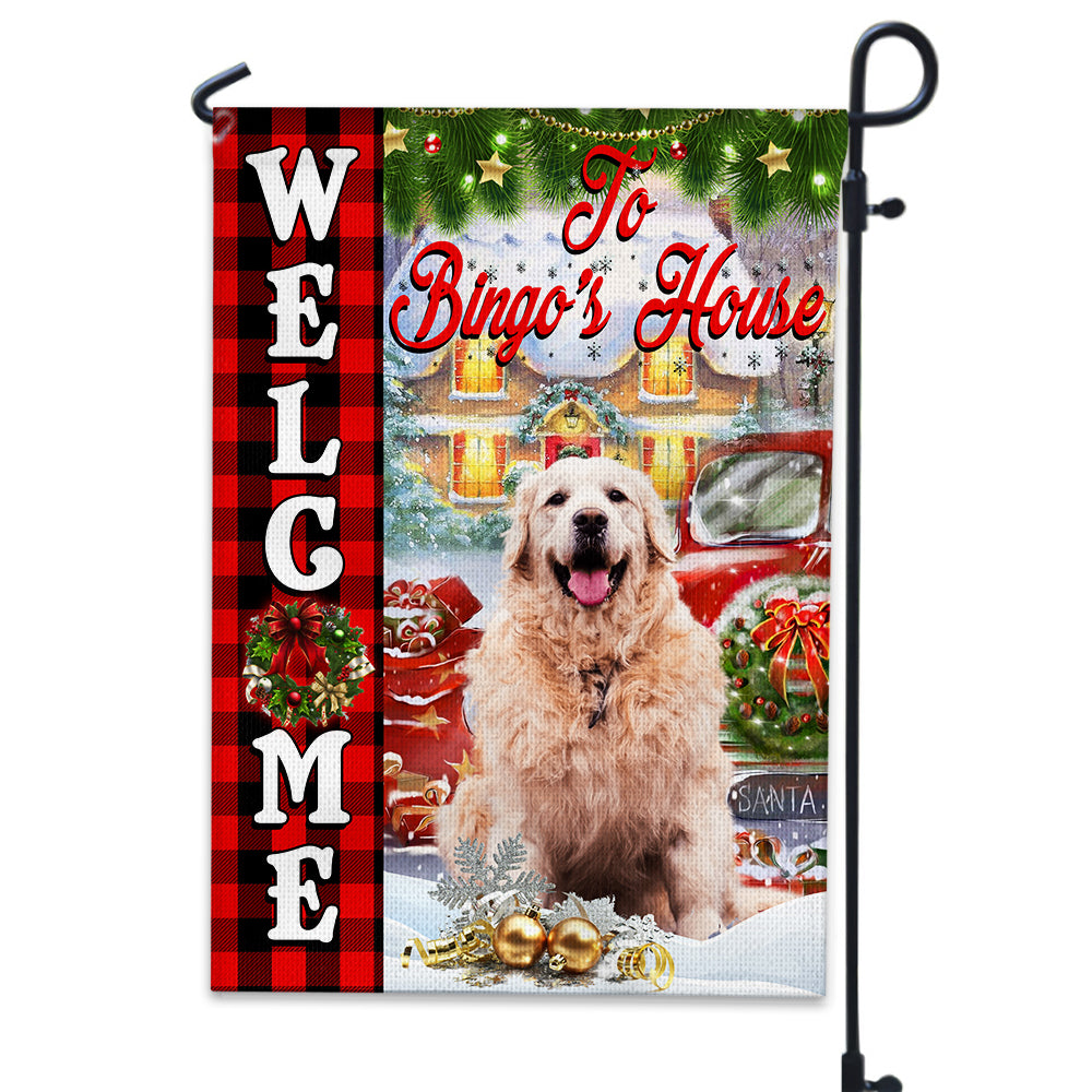 USA MADE Welcome To Pet Christmas House - Personalized Pet Photo And Name Flag - Christmas Gift, Gift For Pet Lovers