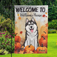 Garden Flag, House Flag Welcome Halloween - Personalized Dog & Name Flag - Gift For Pet Lovers