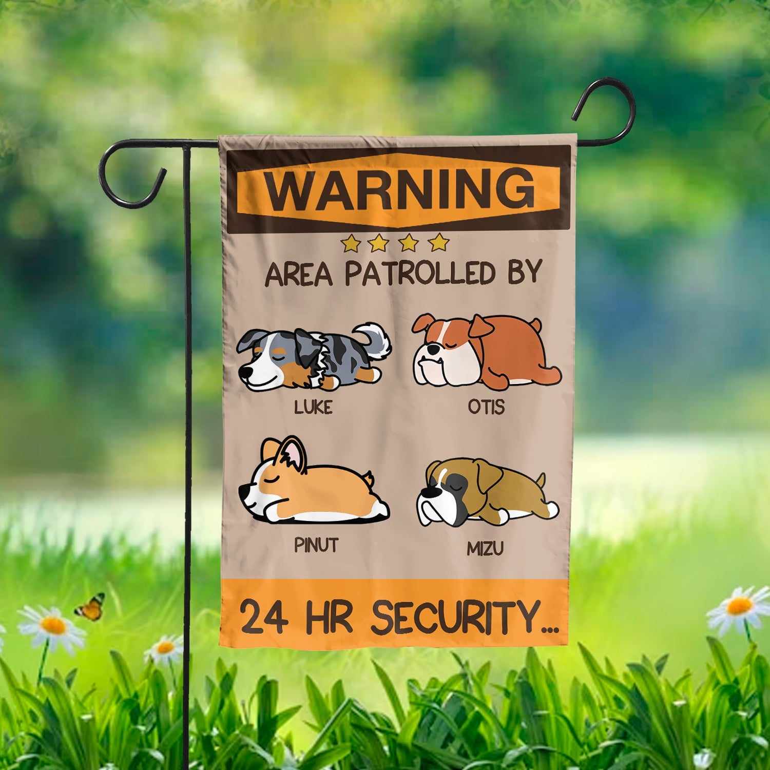 Warning Area Patrolled By 24 Hr Security - Personalized Cutie Puppy and Kittie Flag, Gift For Pet Lovers