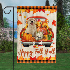 Happy Fall Y'all - Personalized Photo And Name Cutie Puppy And Cutie Kittie Flag - Gift For Pet Lovers